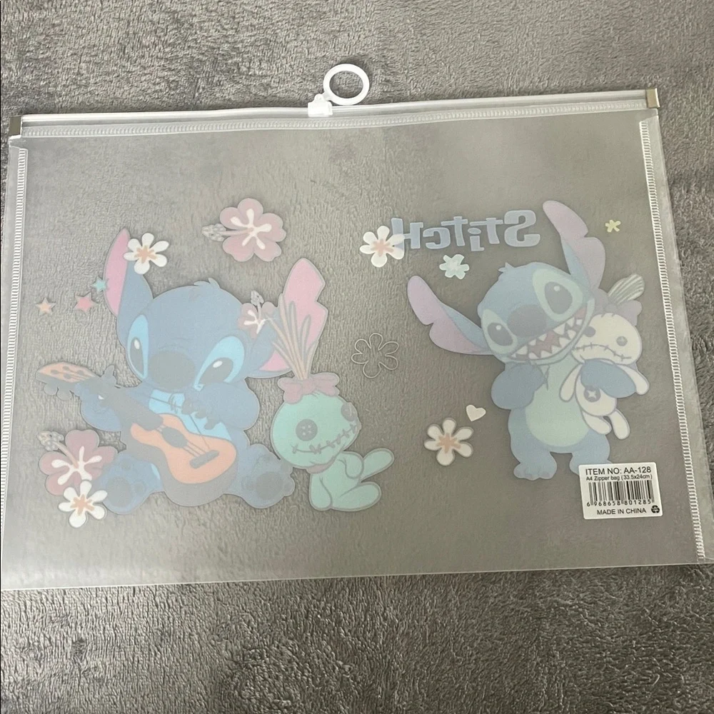 Stitch Themed large Transparent Pouches folders new set of 4 plastic vinyl